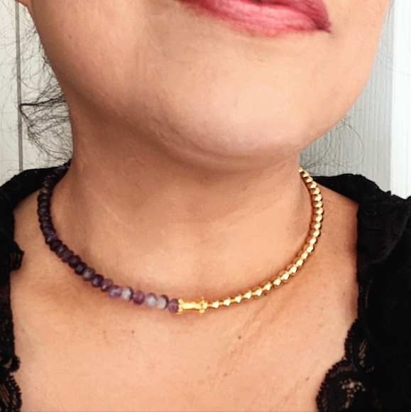 Natural Purple Amethyst Beads With Gold Beads In Half And Half Choker/Necklace - Picture 9 of 9